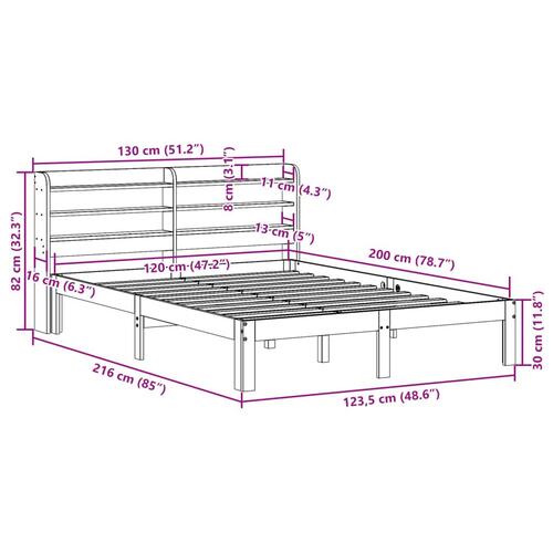 Sengeramme med sengegavl 120x200 cm massivt fyrretræ hvid