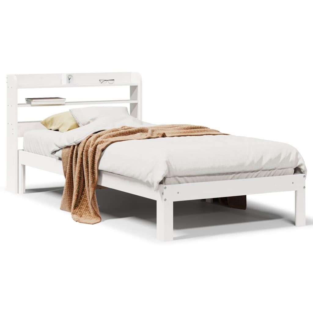 Sengeramme med sengegavl 75x190 cm massivt fyrretræ hvid
