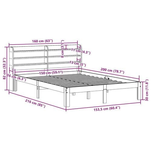 Sengeramme med sengegavl 150x200 cm massivt fyrretræ