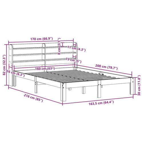 Sengeramme med sengegavl 160x200 cm massivt fyrretræ