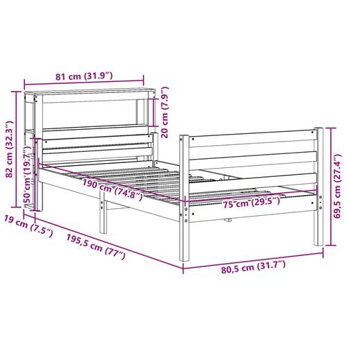Sengeramme med sengegavl 75x190 cm massivt fyrretræ