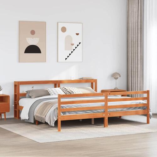 Sengeramme uden madras 200x200 cm massivt fyrretræ gyldenbrun