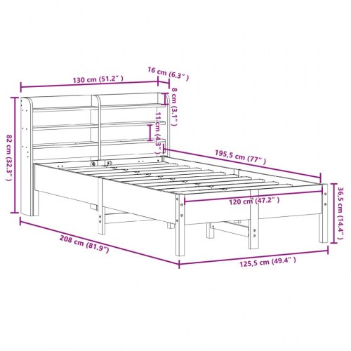 Sengeramme i massivt fyrretræ - 120 x 190 cm, hvid, med hovedgærde og hylder