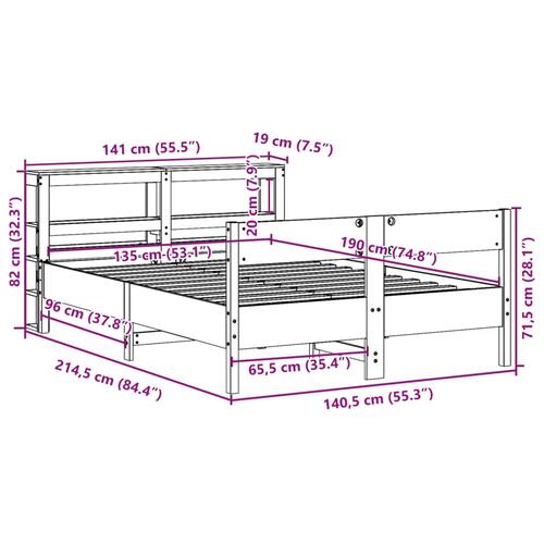 Sengeramme uden madras 135x190 cm massivt fyrretræ brun