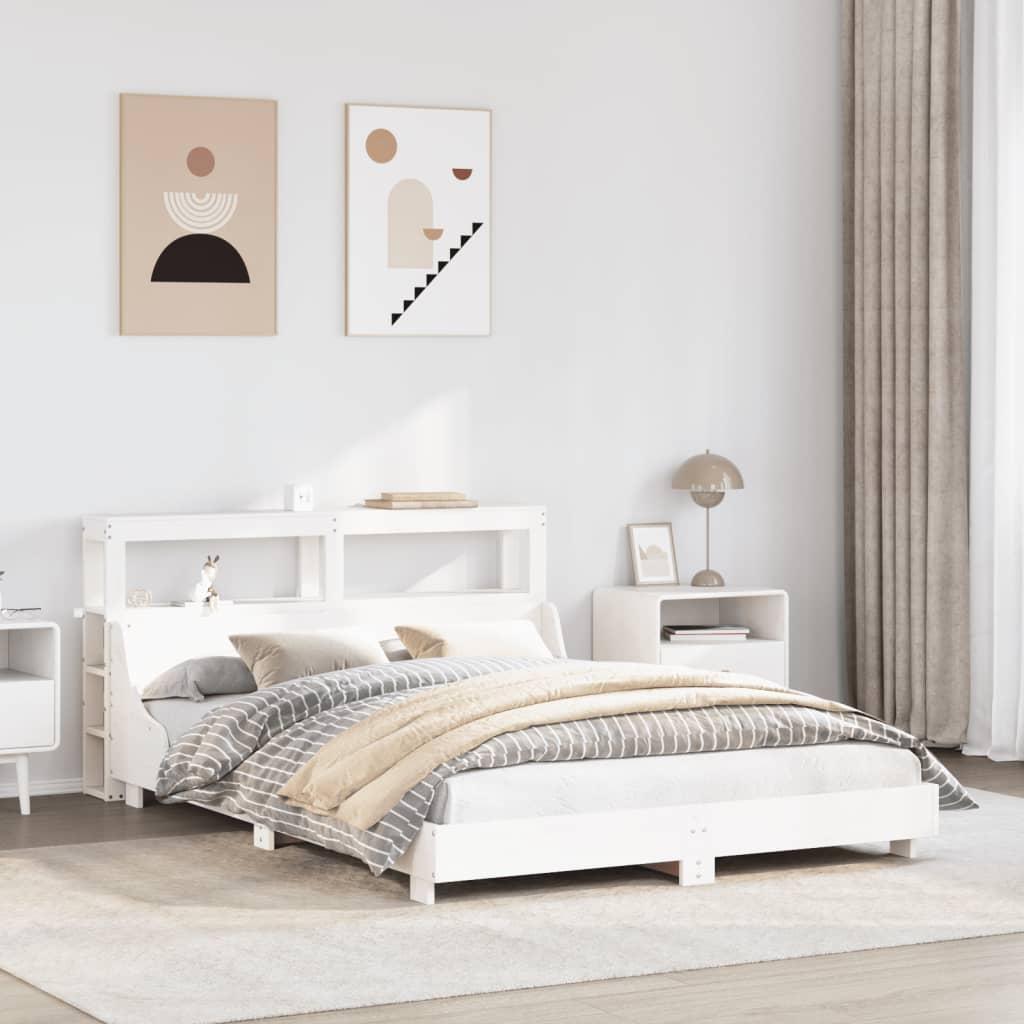 Sengeramme uden madras 140x200 cm massivt fyrretræ hvid
