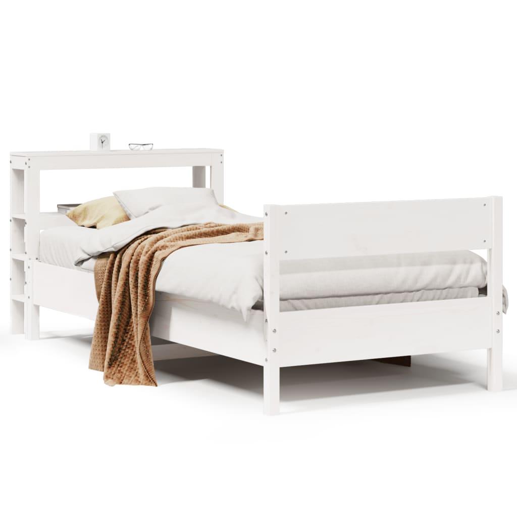 Sengeramme uden madras 90x190 cm massivt fyrretræ hvid billede