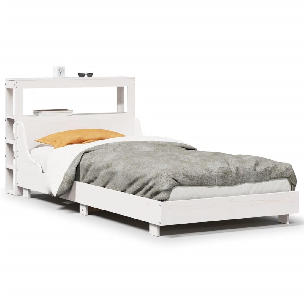 Sengeramme uden madras 90x190 cm massivt fyrretræ hvid billede