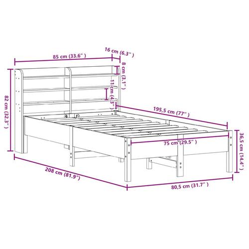 Sengeramme uden madras 75x190 cm massivt fyrretræ hvid