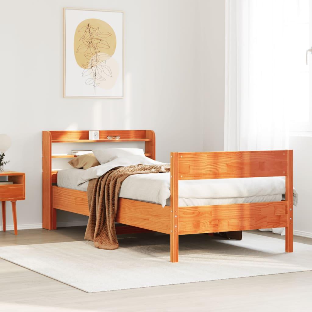 Sengeramme uden madras 75x190 cm massivt fyrretræ gyldenbrun billede