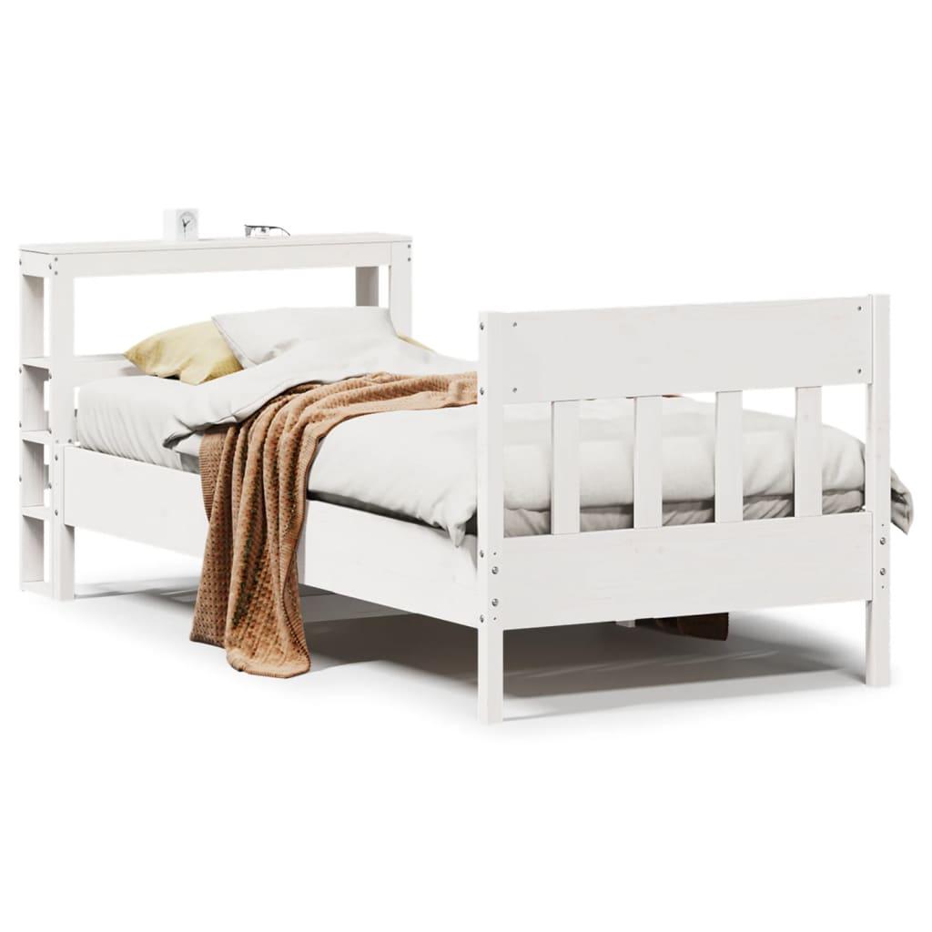 Sengeramme uden madras 90x200 cm massivt fyrretræ hvid billede
