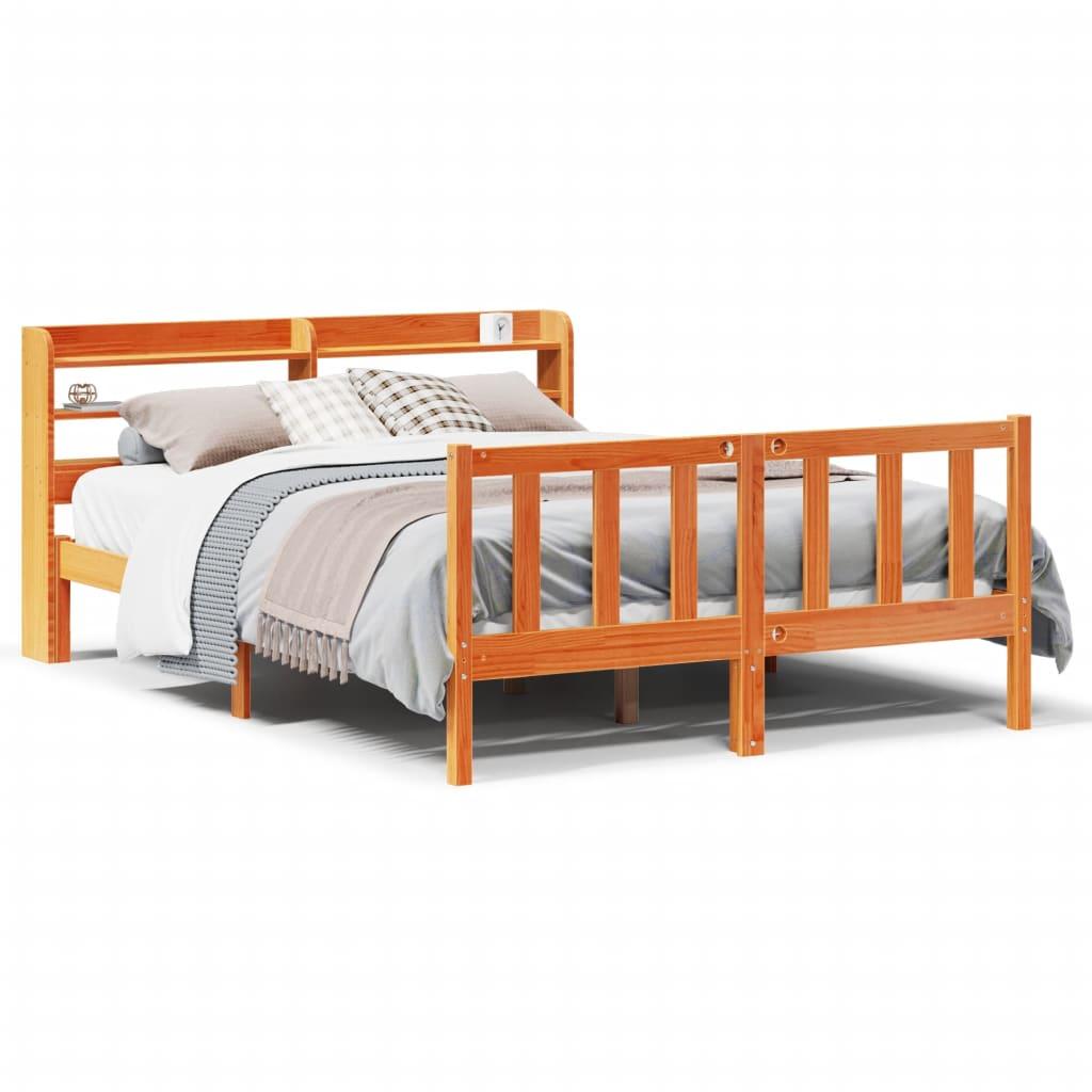 Sengeramme med sengegavl 135x190 cm massivt fyrretræ gyldenbrun