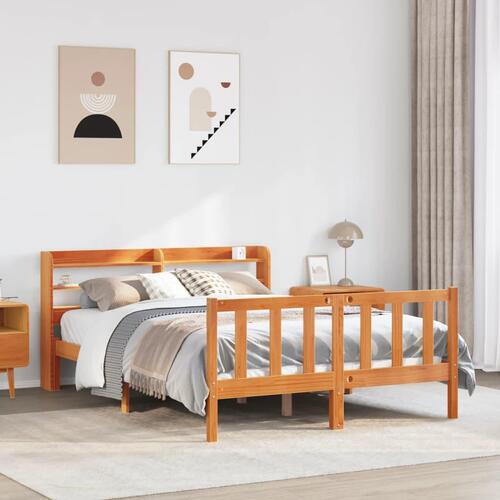 Sengeramme med sengegavl 135x190 cm massivt fyrretræ gyldenbrun