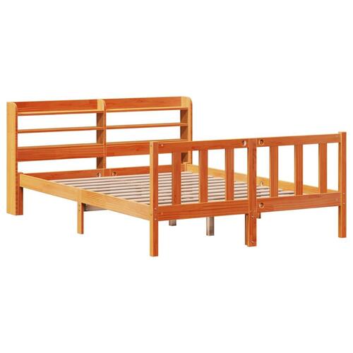 Sengeramme med sengegavl 140x200 cm massivt fyrretræ gyldenbrun