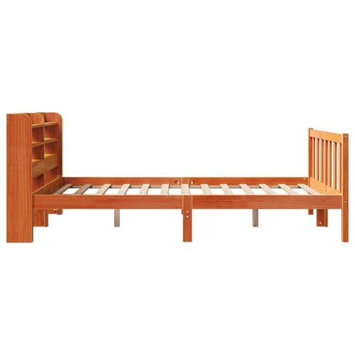 Sengeramme med sengegavl 140x200 cm massivt fyrretræ gyldenbrun
