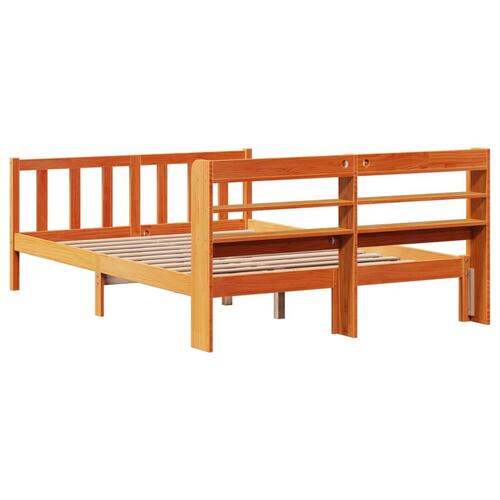 Sengeramme med sengegavl 140x200 cm massivt fyrretræ gyldenbrun