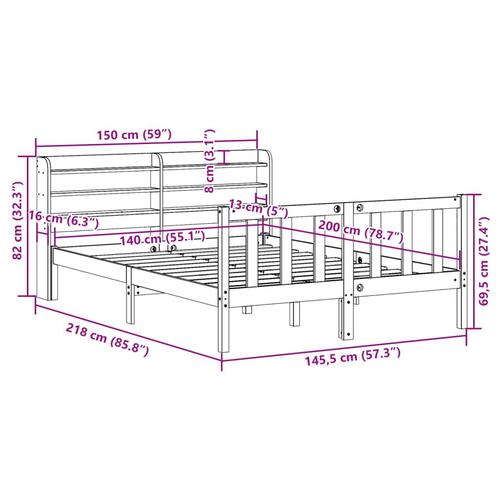 Sengeramme med sengegavl 140x200 cm massivt fyrretræ gyldenbrun