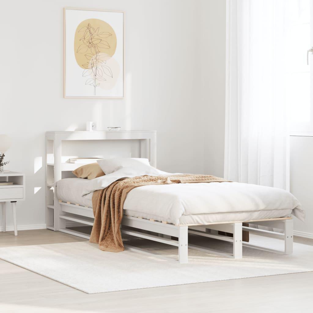 Sengeramme uden madras 75x190 cm massivt fyrretræ hvid billede