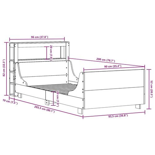 Sengeramme uden madras 90x200 cm massivt fyrretræ