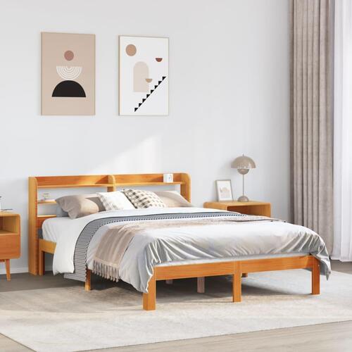 Sengeramme uden madras 140x190 cm massivt fyrretræ gyldenbrun