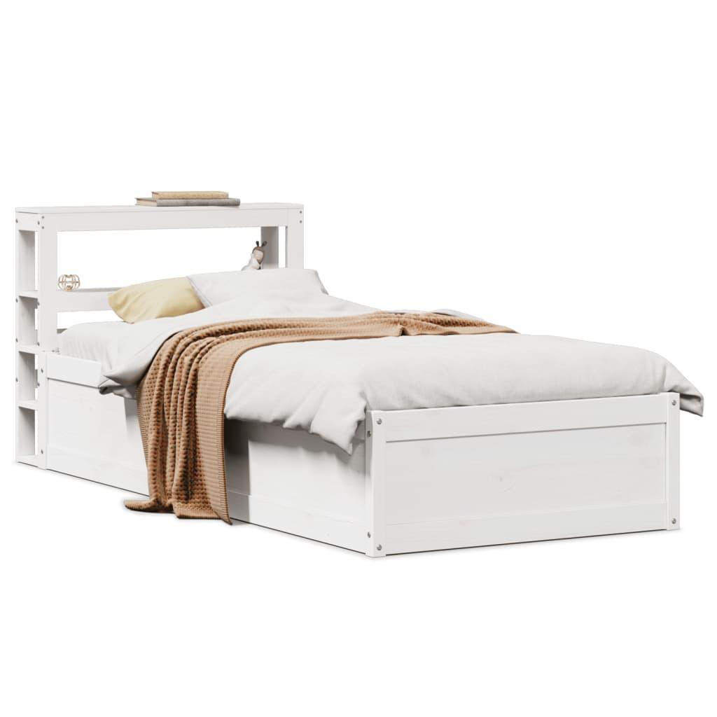 Sengeramme med sengegavl 90x200 cm massivt fyrretræ hvid billede