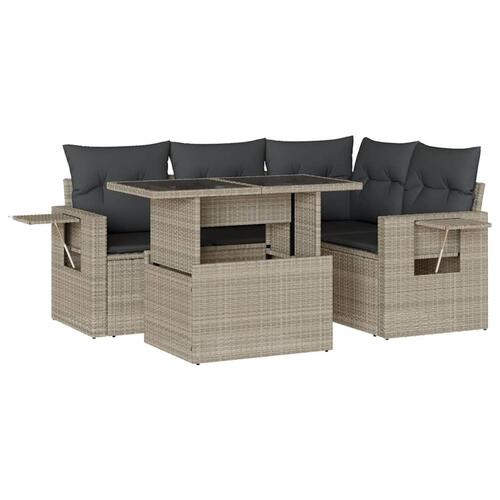 Sofasæt 5 dele med hynder polyrattan lysegrå