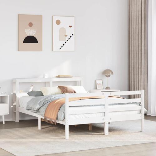Sengeramme med sengegavl 150x200 cm massivt fyrretræ hvid