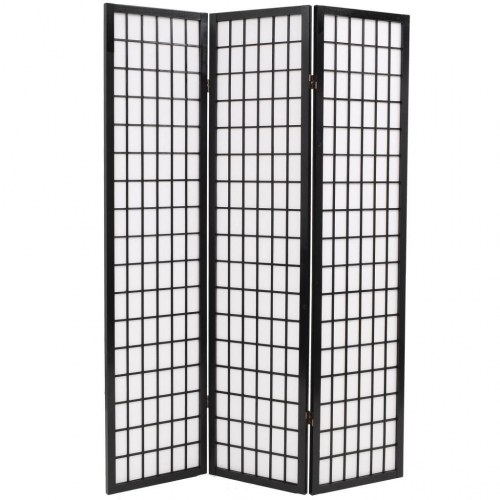 Foldbar 3-panels rumdeler japansk stil 120x170 cm sort