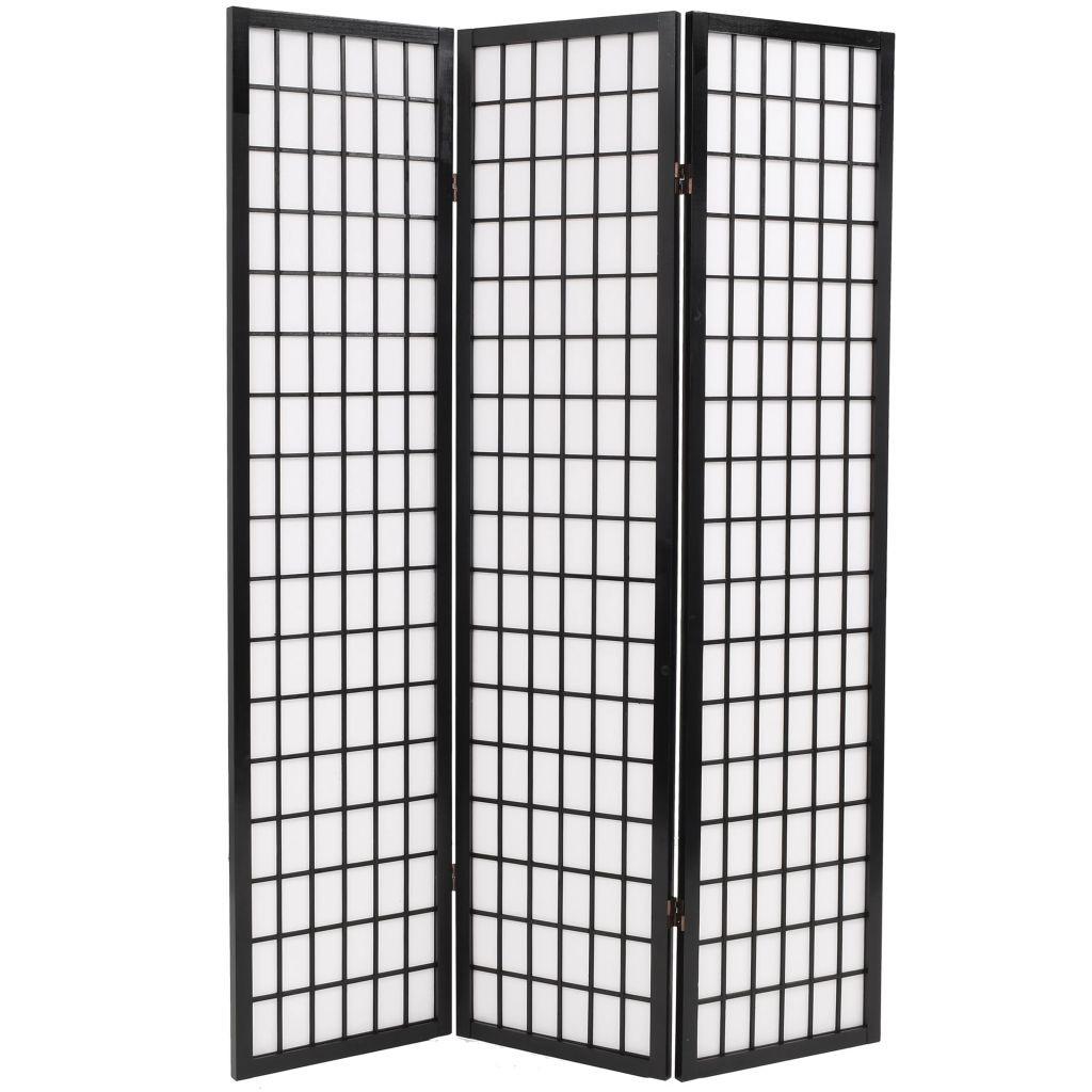 Foldbar 3-panels rumdeler japansk stil 120x170 cm sort