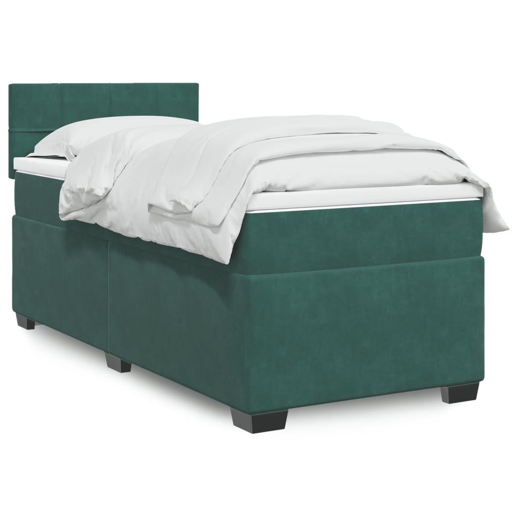 Kontinentalseng med madras 90x200 cm fløjl mørkegrøn billede