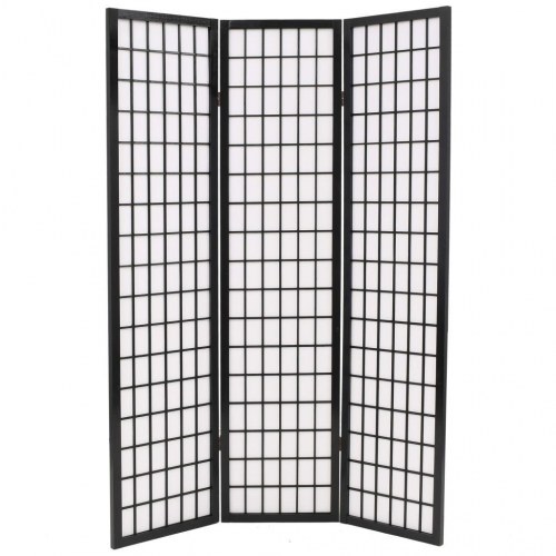 Foldbar 3-panels rumdeler japansk stil 120x170 cm sort