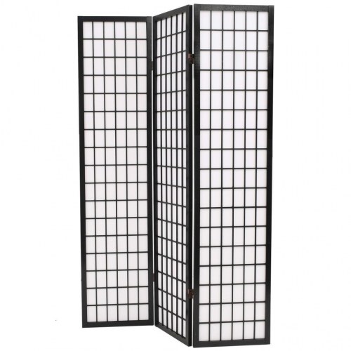 Foldbar 3-panels rumdeler japansk stil 120x170 cm sort