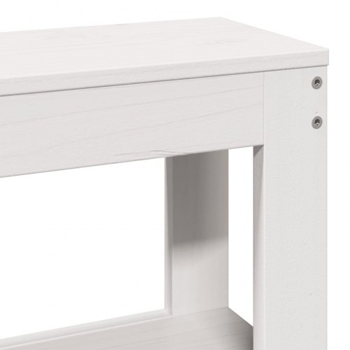 Sengeramme 90x200 cm i massivt fyrretræ - hvid med hylde-gavl