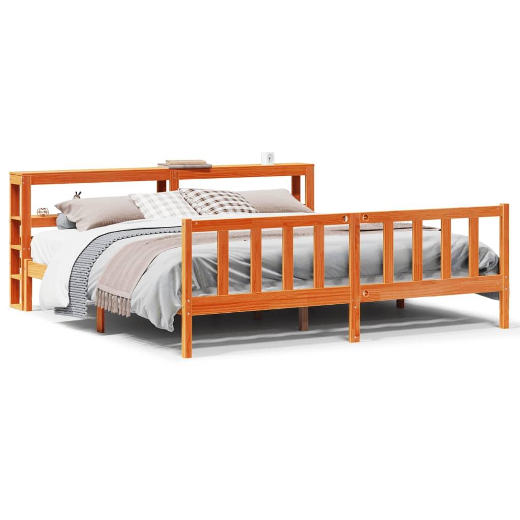 Sengeramme med sengegavl 200x200 cm massivt fyrretræ gyldenbrun