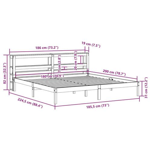 Sengeramme med sengegavl 180x200 cm massivt fyrretræ gyldenbrun