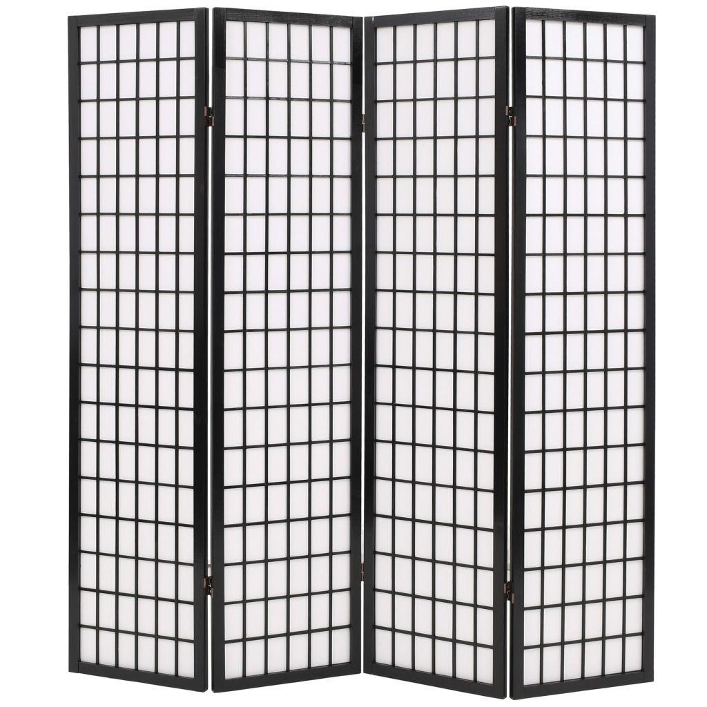 Foldbar 4-panels rumdeler japansk stil 160 x 170 cm sort