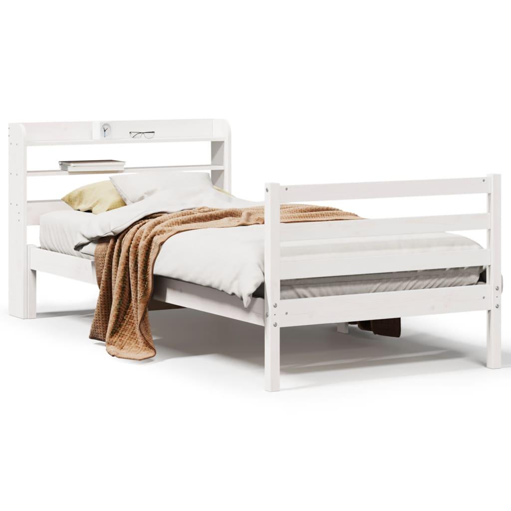Sengeramme med sengegavl 75x190 cm massivt fyrretræ hvid