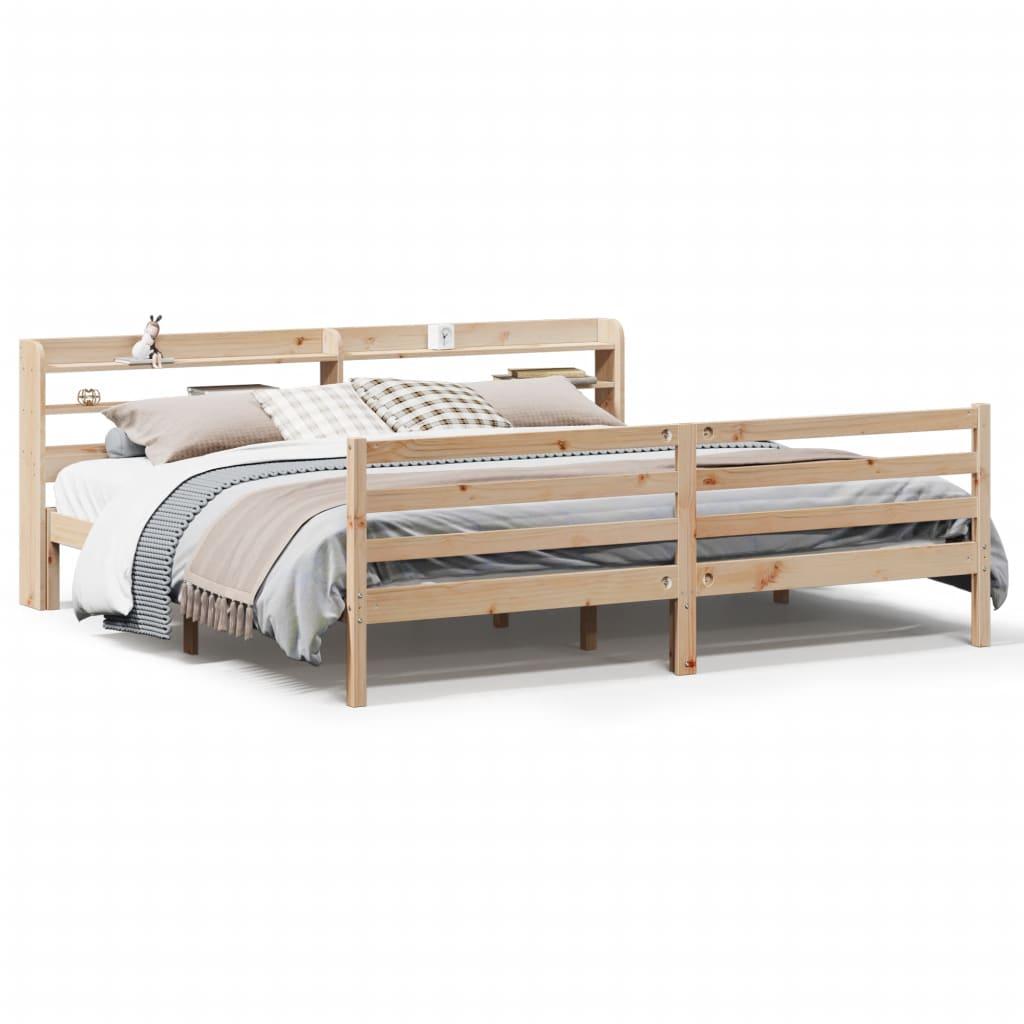 Sengeramme med sengegavl 200x200 cm massivt fyrretræ