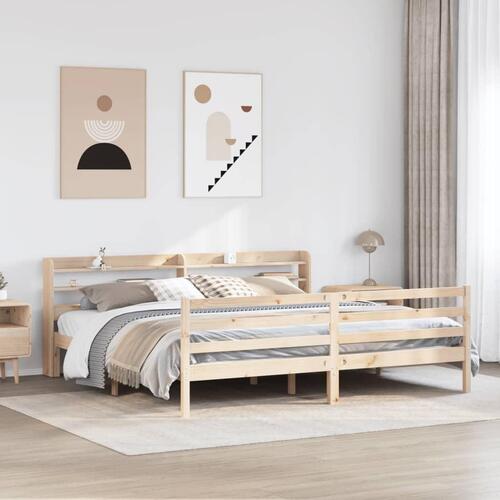 Sengeramme med sengegavl 200x200 cm massivt fyrretræ