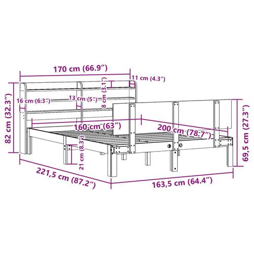 Sengeramme med sengegavl 160x200 cm massivt fyrretræ