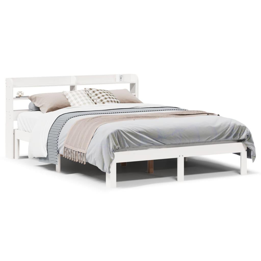 Sengeramme med sengegavl 120x190 cm massivt fyrretræ hvid