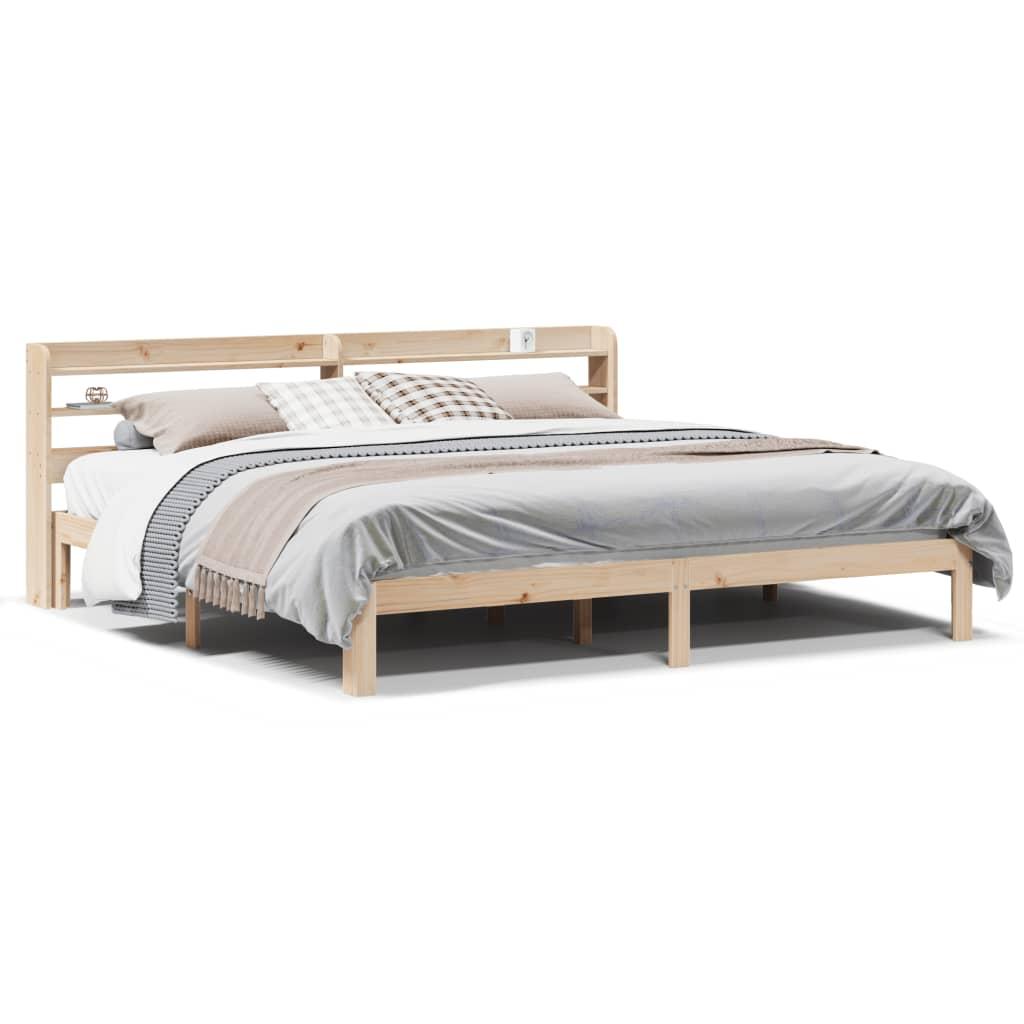 Sengeramme med sengegavl 200x200 cm massivt fyrretræ