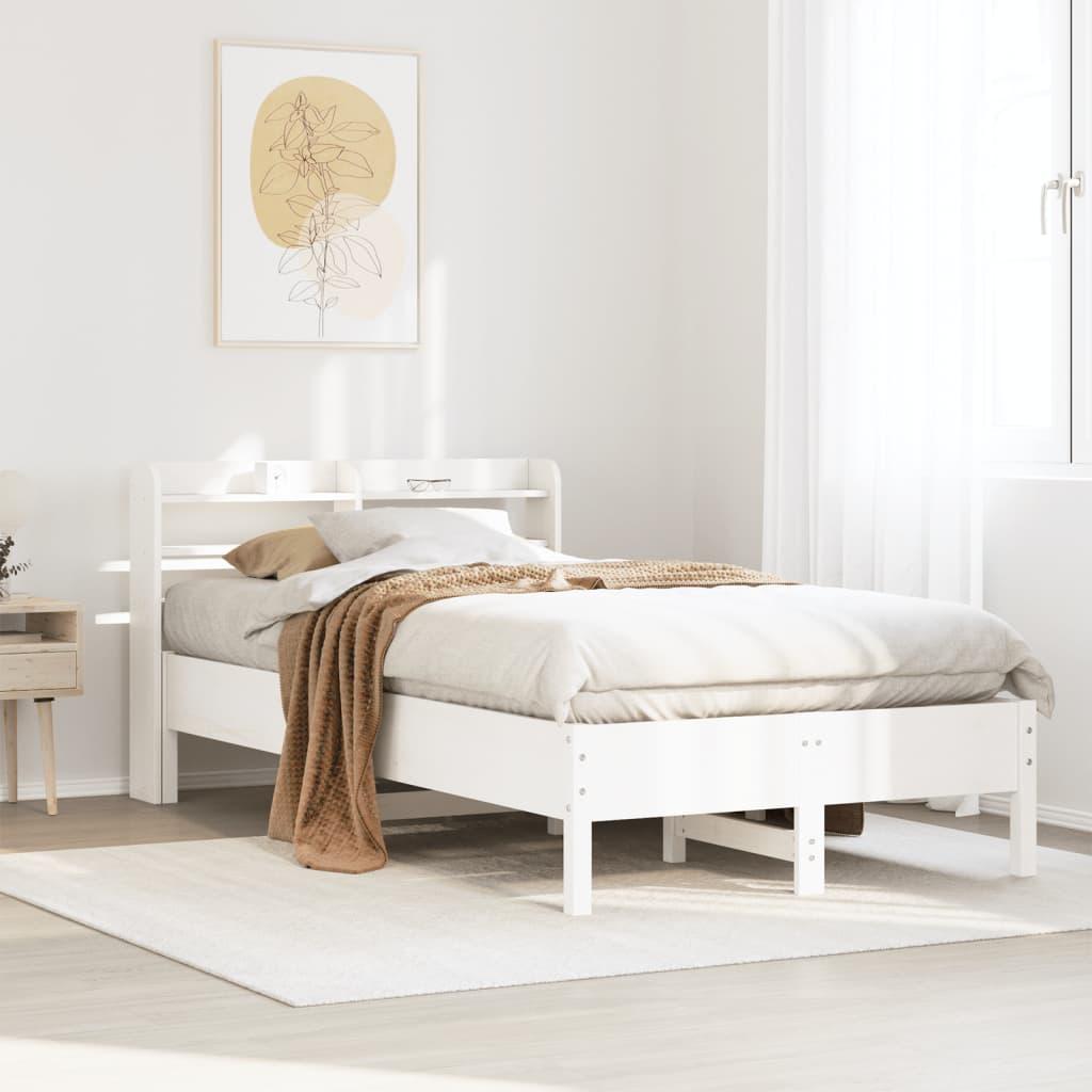 Sengeramme uden madras 120x200 cm massivt fyrretræ hvid billede