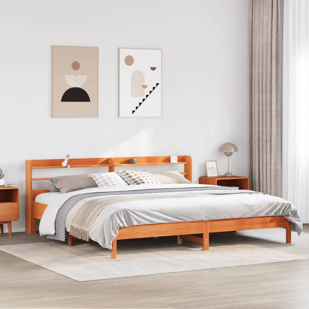 Sengeramme uden madras 200x200 cm massivt fyrretræ gyldenbrun