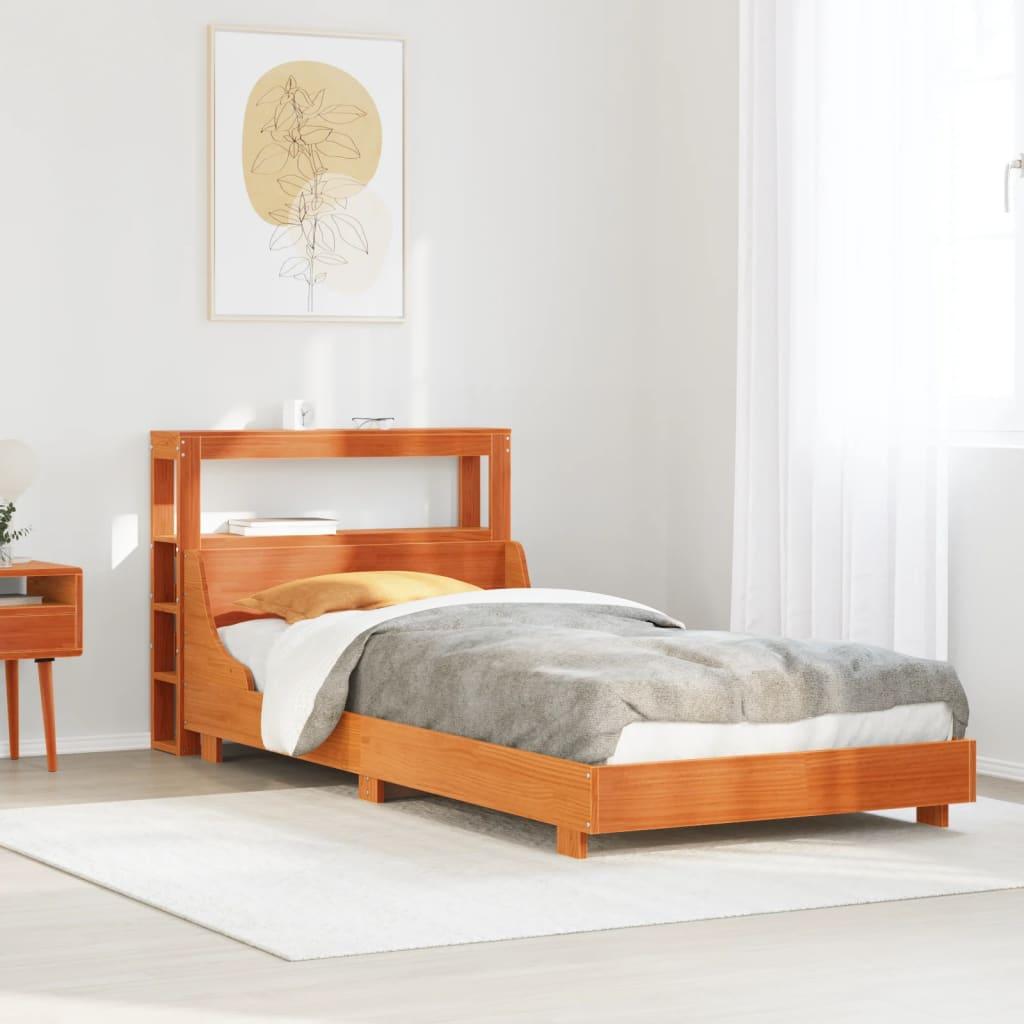 Sengeramme uden madras 75x190 cm massivt fyrretræ gyldenbrun billede