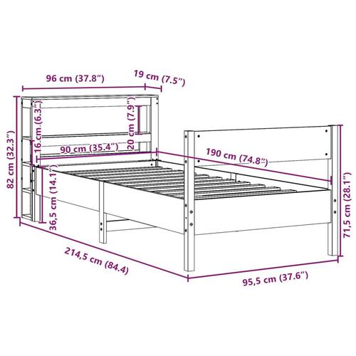 Sengeramme uden madras 90x190 cm massivt fyrretræ