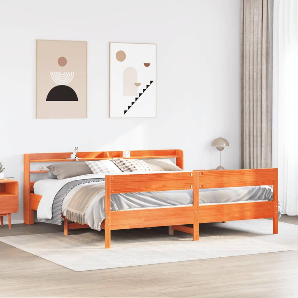 Sengeramme uden madras 200x200 cm massivt fyrretræ gyldenbrun billede