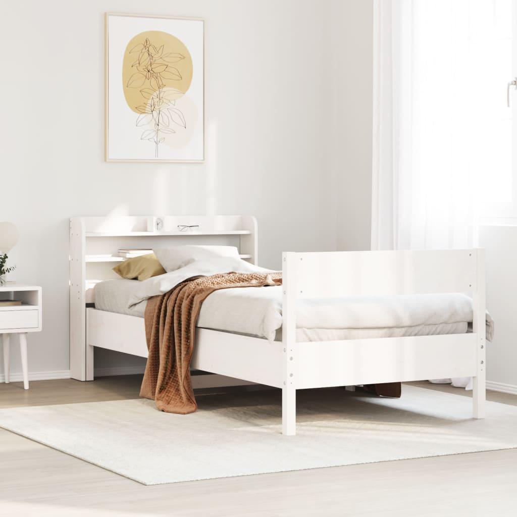Sengeramme i massivt fyrretræ med hylder 100x200 cm - hvid billede