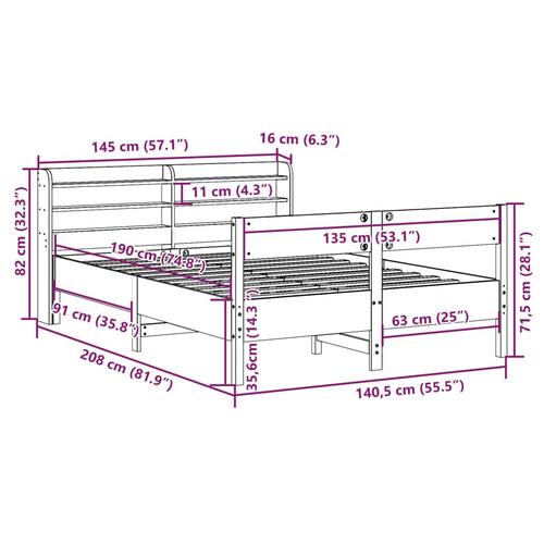 Sengeramme uden madras 135x190 cm massivt fyrretræ hvid