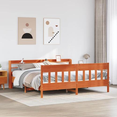 Sengeramme uden madras 200x200 cm massivt fyrretræ gyldenbrun