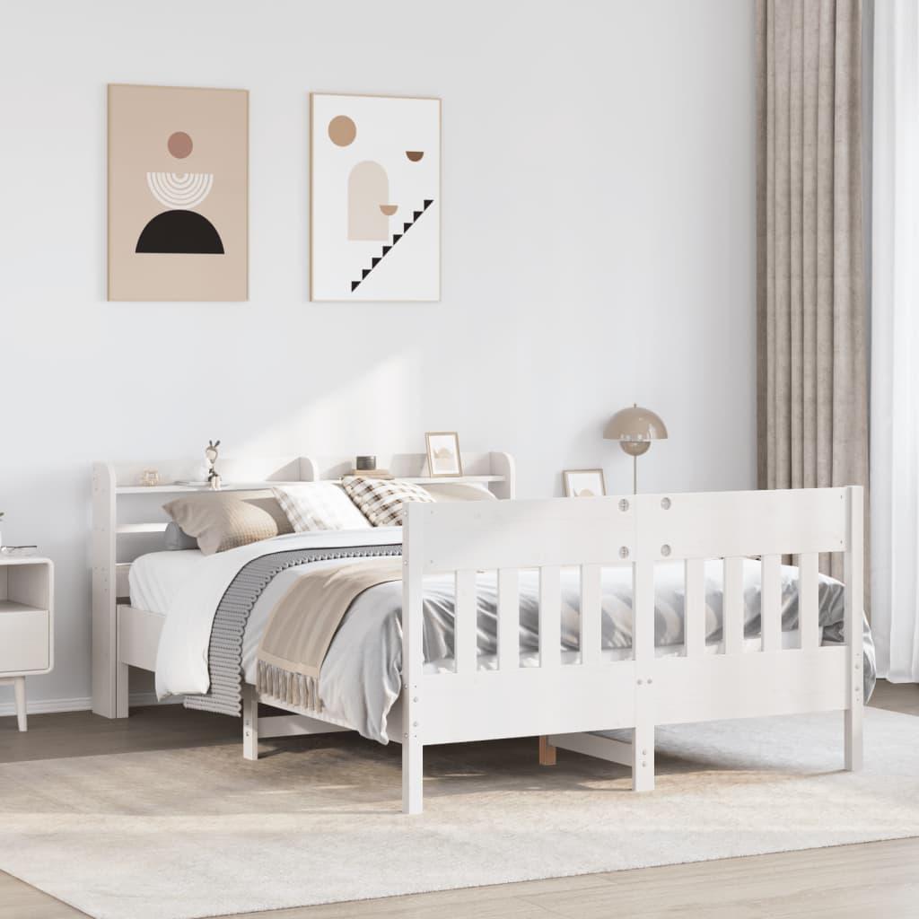 Sengeramme uden madras 135x190 cm massivt fyrretræ hvid billede